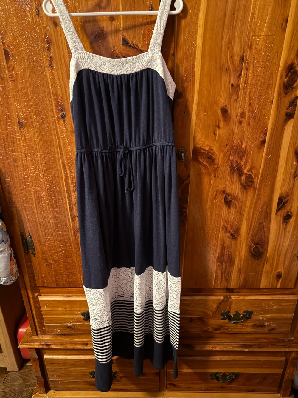 PRE-OWNED Navy Maxi Sundress with White Lace Accents Girl Size 10!